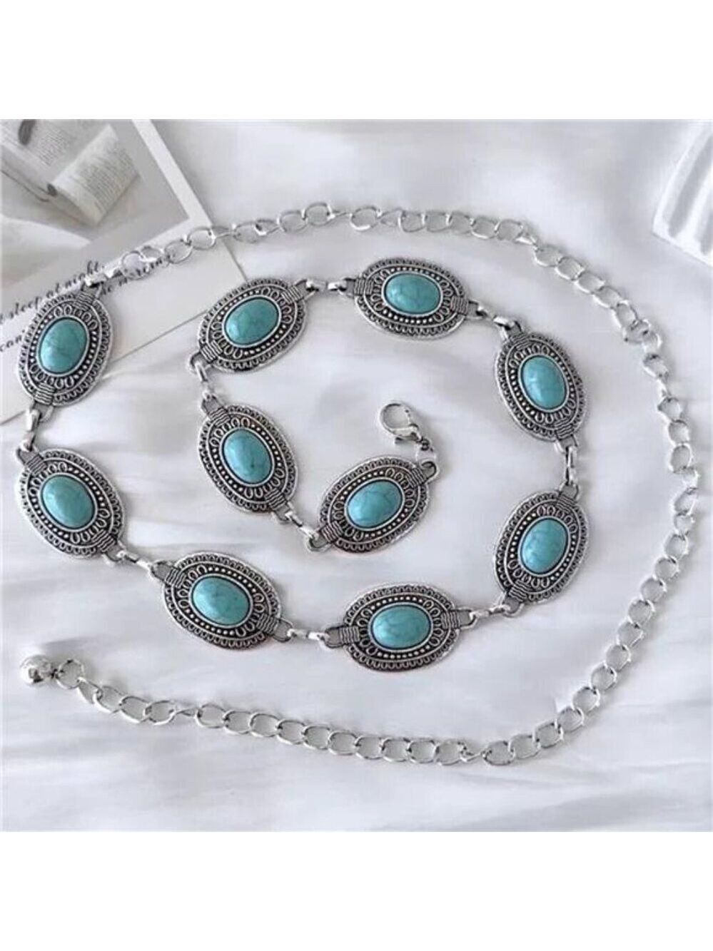 Women Western Turquoise Concho Waist Chain
